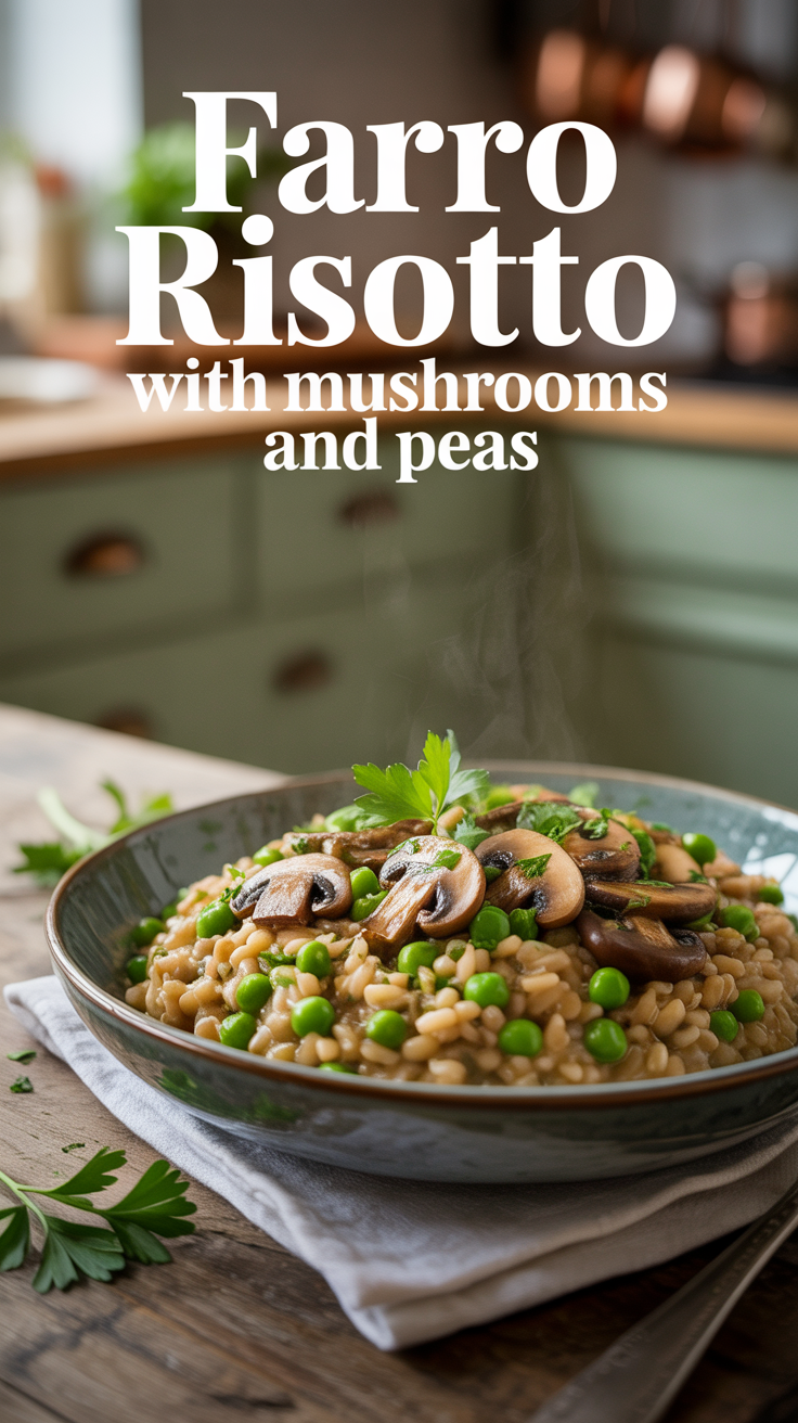 Farro Risotto with Mushrooms and Peas | Upgraded Health