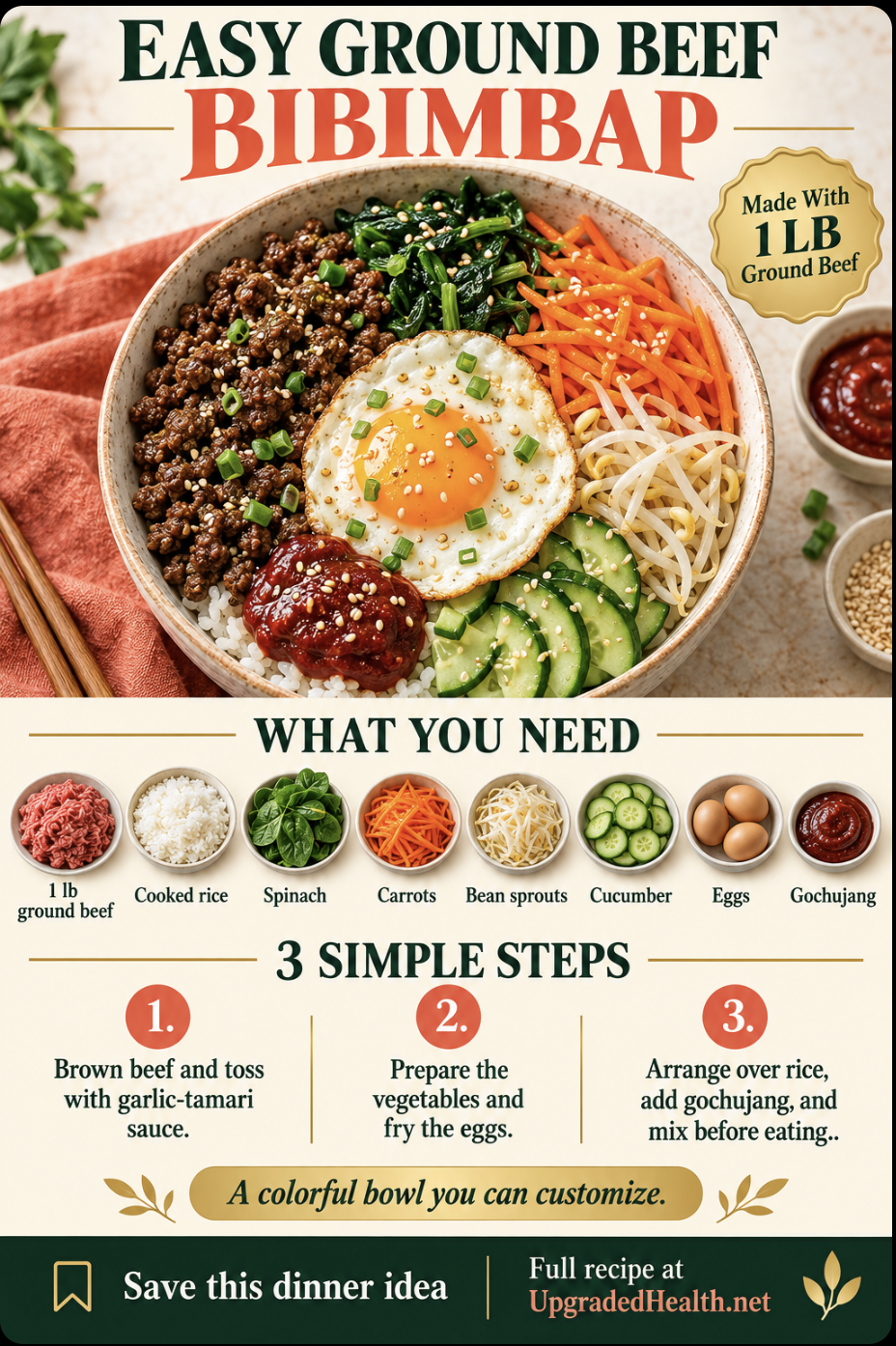 Easy Ground Beef Bibimbap Rice Bowls