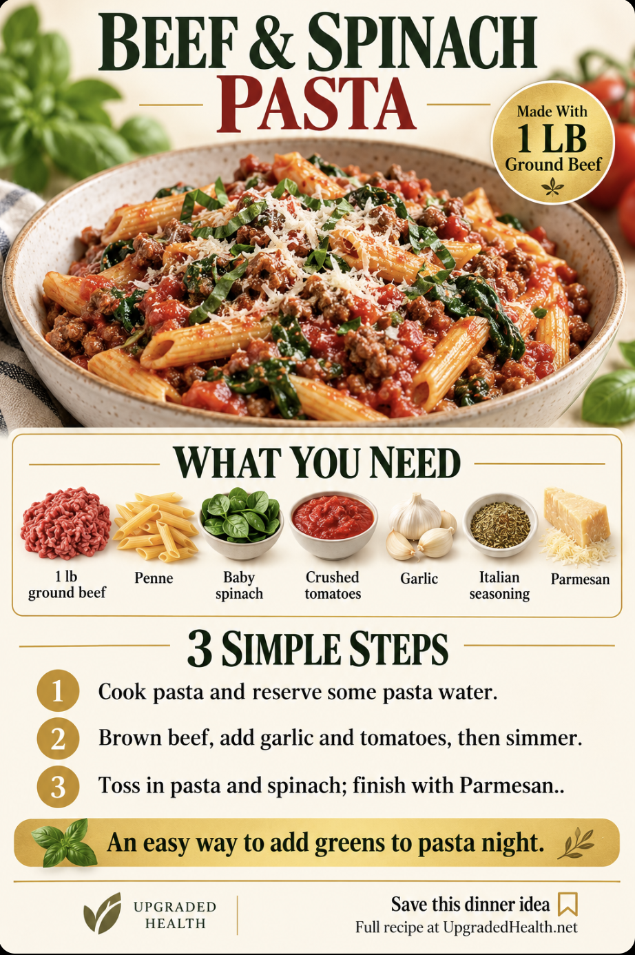 Ground Beef and Spinach Pasta for Weeknights