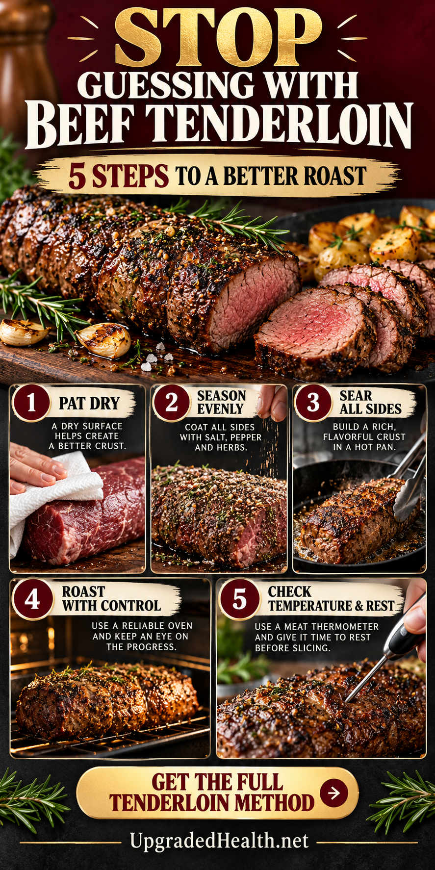 How to Cook Beef Tenderloin: Sear, Roast and Rest — visual cooking guide.