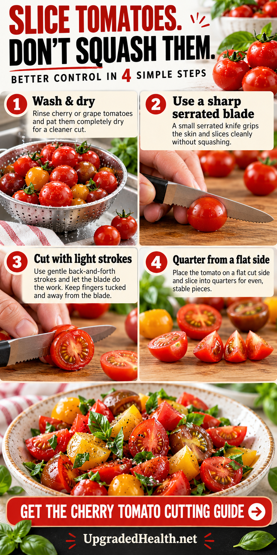 How to Cut Cherry Tomatoes Without Squishing Them — visual kitchen guide.