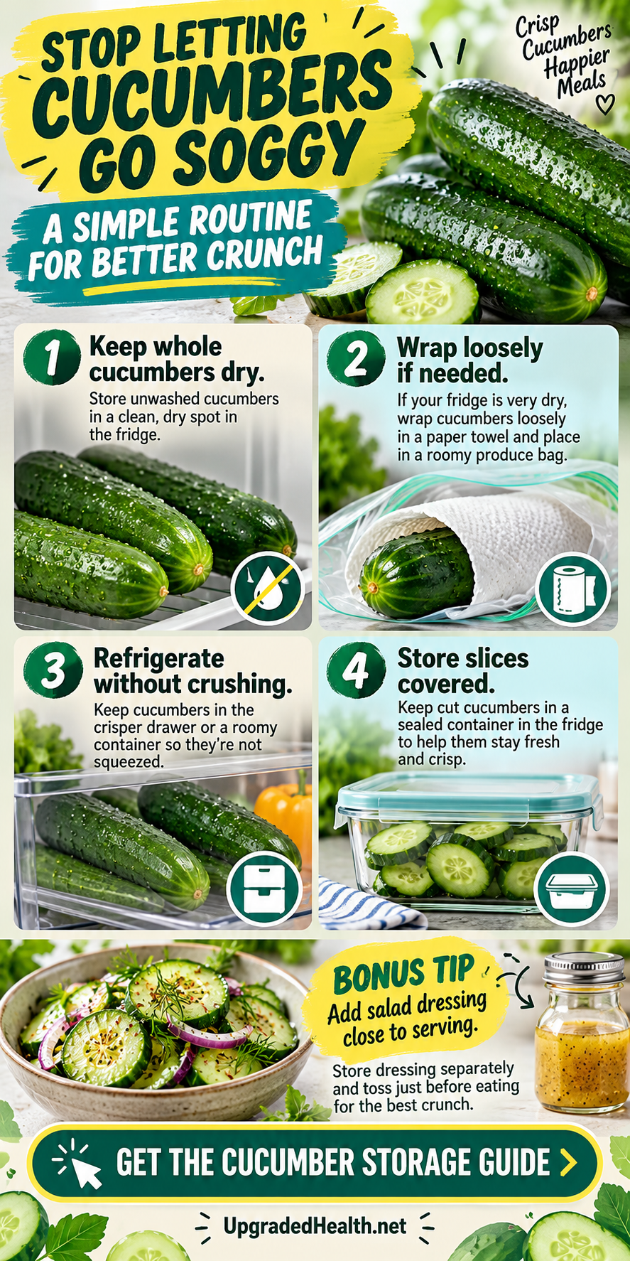 How to Keep Cucumbers Fresh and Crunchy — illustrated kitchen guide.