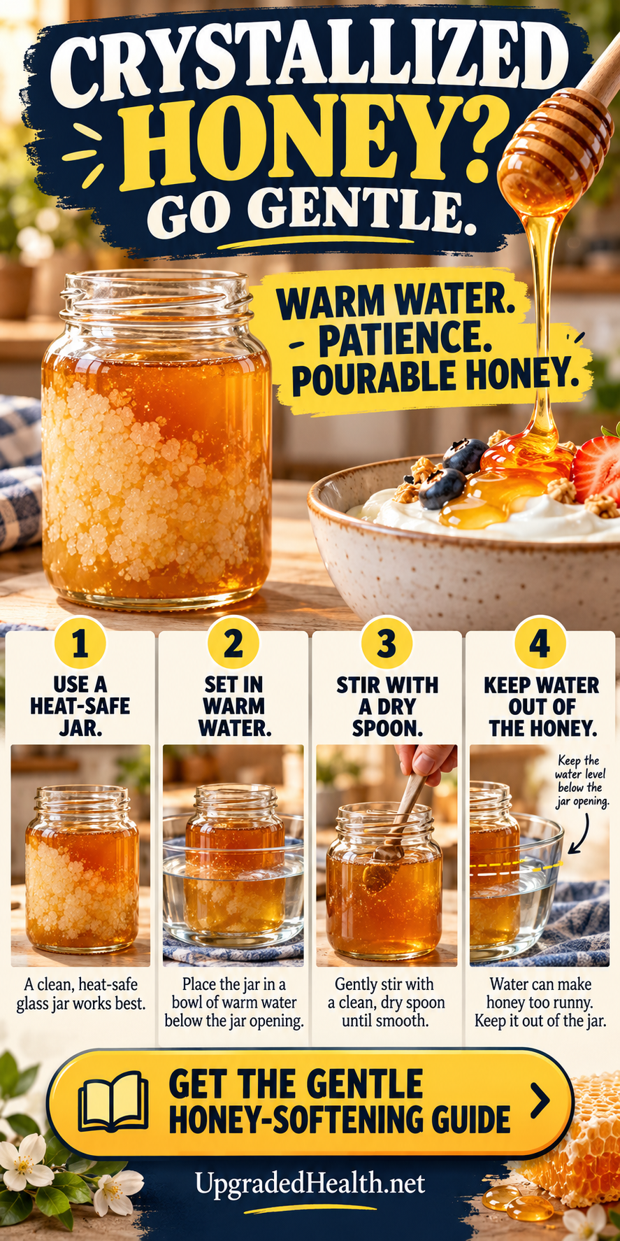 How to Soften Crystallized Honey Without Overheating — visual kitchen guide.
