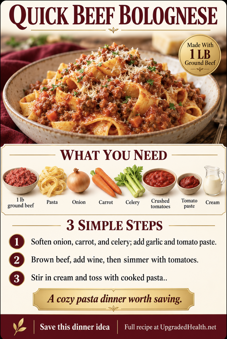 Quick Ground Beef Bolognese for Pasta Night