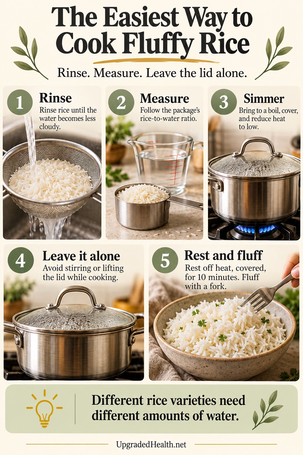 The Best Way to Cook Fluffy Rice — step-by-step infographic