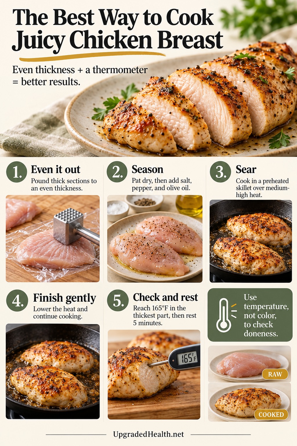 The Best Way to Cook Juicy Chicken Breast — step-by-step infographic