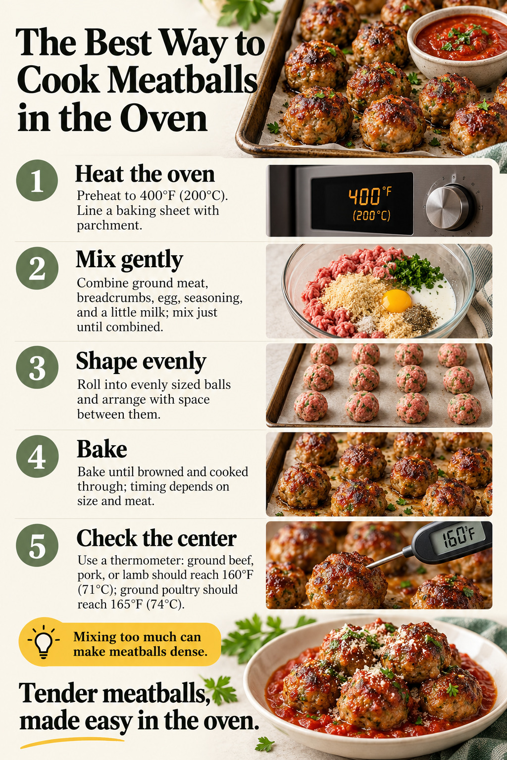 The Best Way to Cook Meatballs in the Oven — five-step cooking infographic