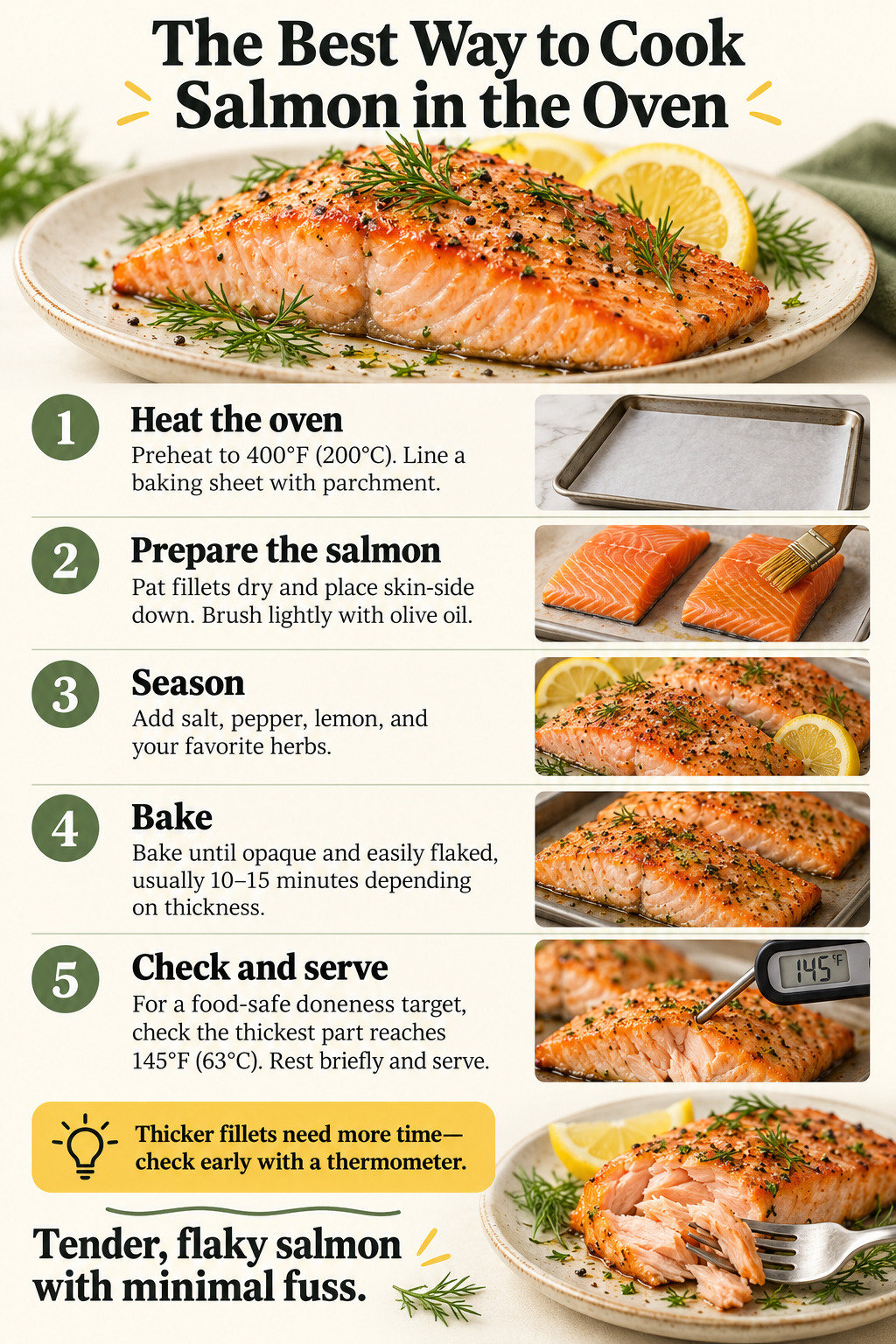 The Best Way to Cook Salmon in the Oven — five-step cooking infographic