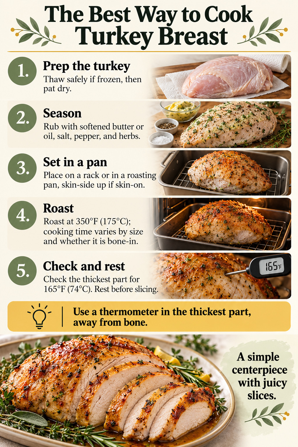 The Best Way to Cook Turkey Breast — five-step cooking infographic