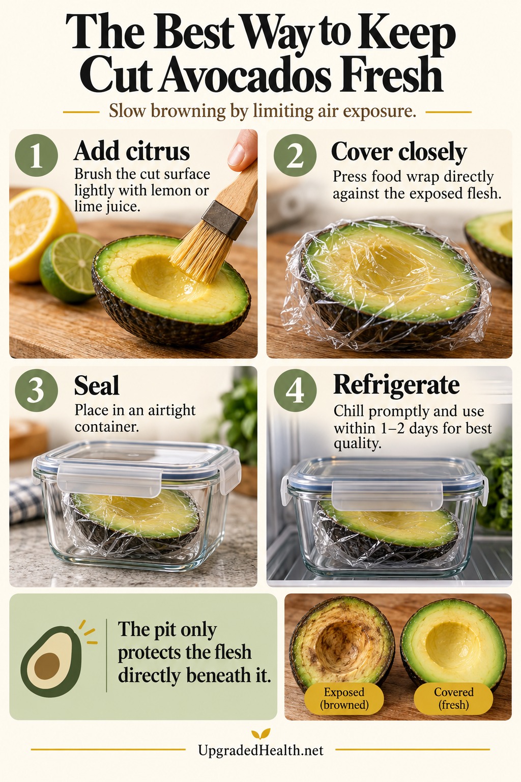The Best Way to Keep Avocados Fresh After Cutting — step-by-step infographic
