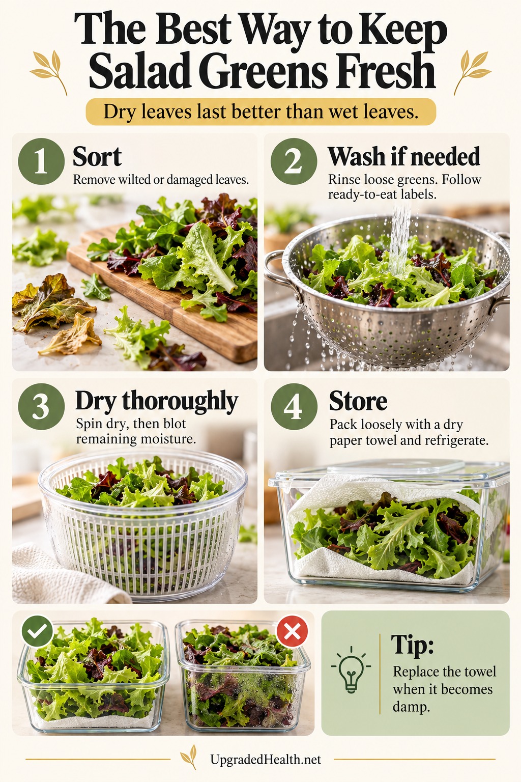 The Best Way to Keep Salad Greens Fresh Longer — step-by-step infographic