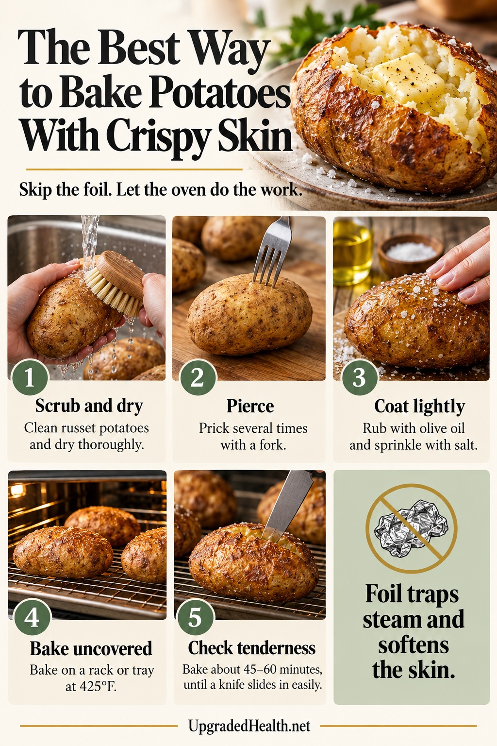 The Best Way to Make Fluffy Baked Potatoes — step-by-step infographic