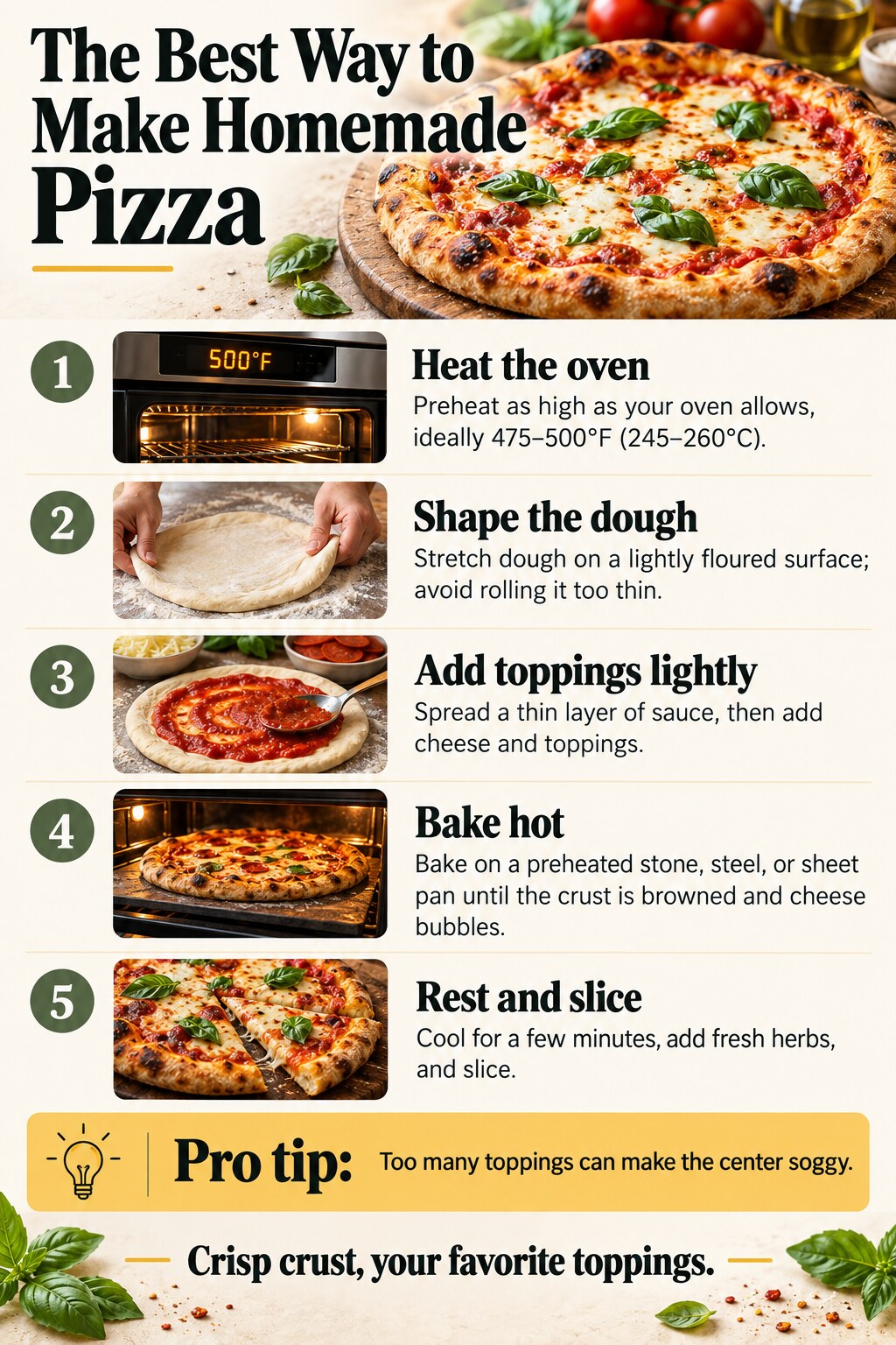 The Best Way to Make Homemade Pizza — five-step cooking infographic