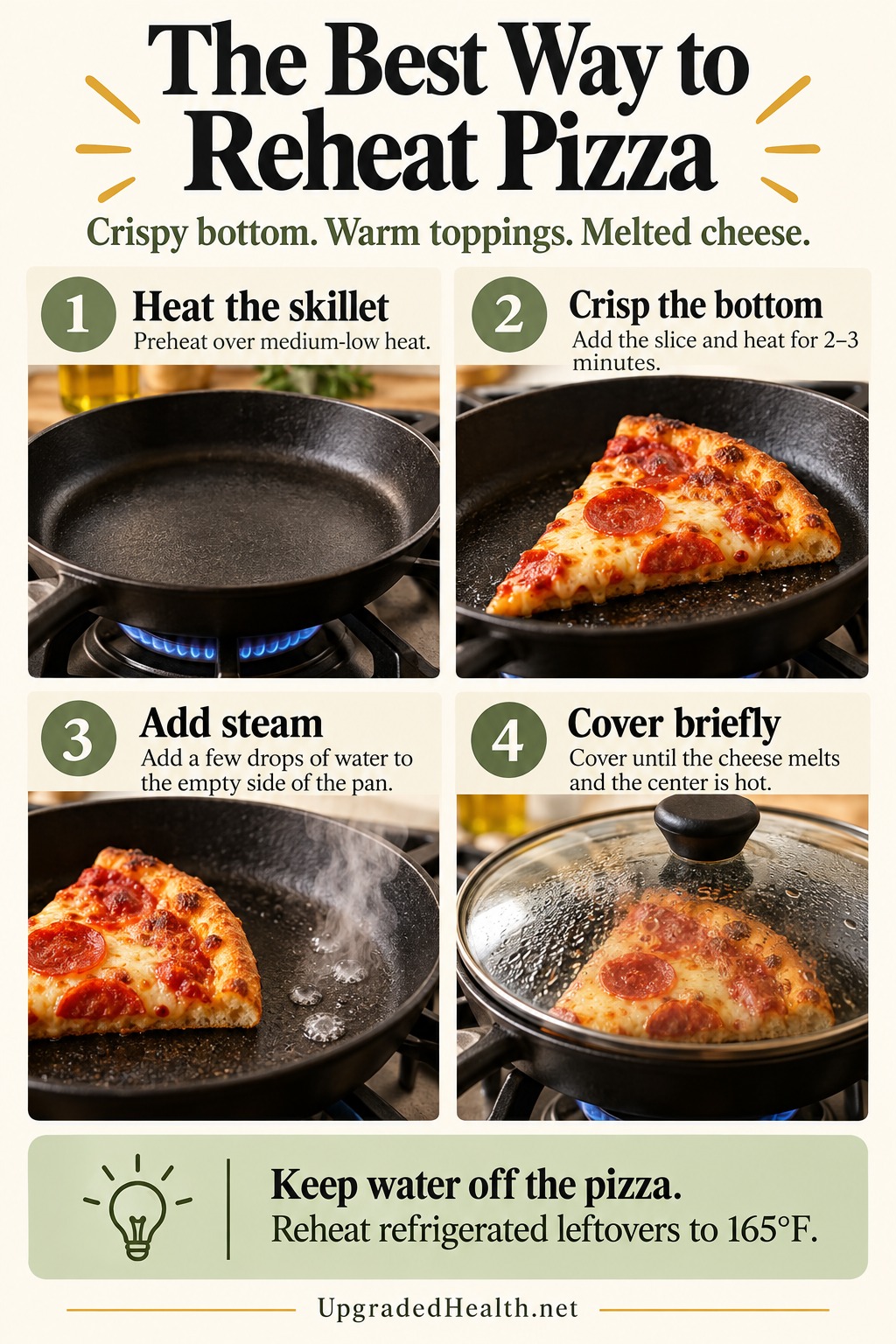 The Best Way to Reheat Pizza So the Crust Stays Crispy — step-by-step infographic