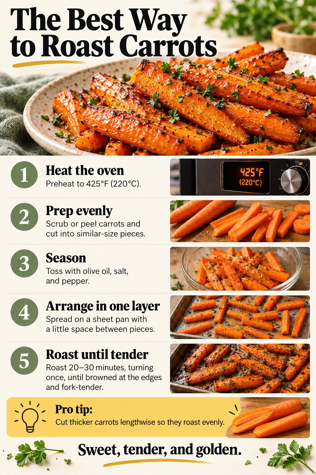 The Best Way to Roast Carrots — five-step cooking infographic