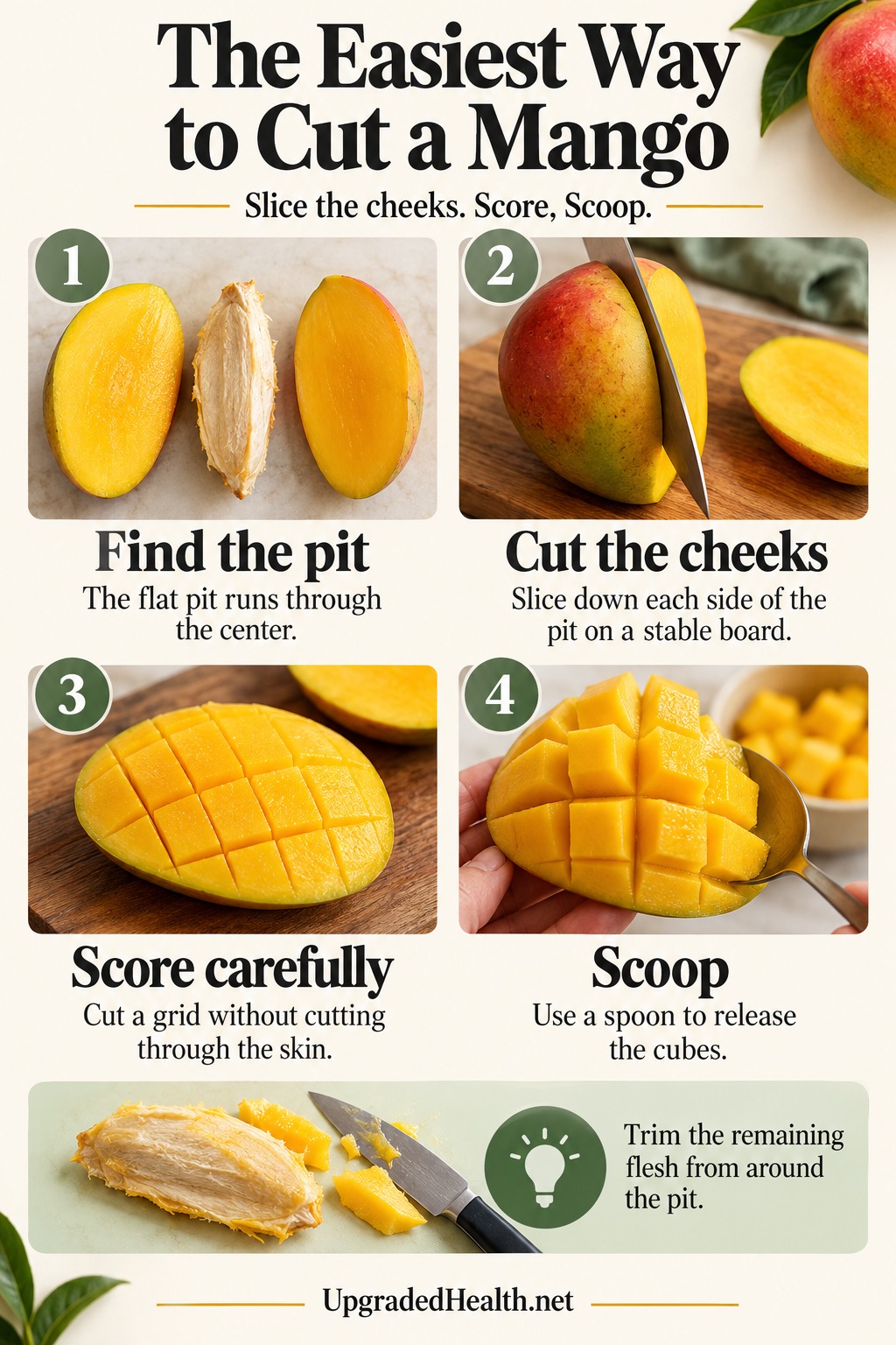 The Easiest Way to Cut a Mango Without Making a Mess — step-by-step infographic