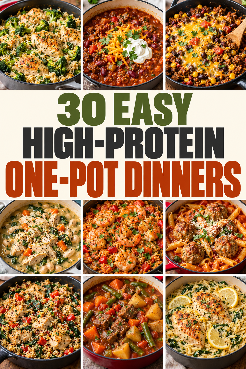 30 Easy High-Protein One-Pot Dinners infographic