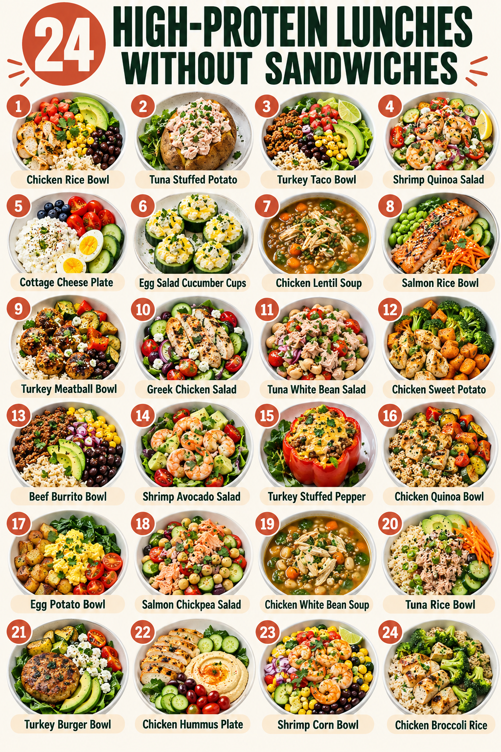 24 High-Protein Lunches Without Sandwiches infographic