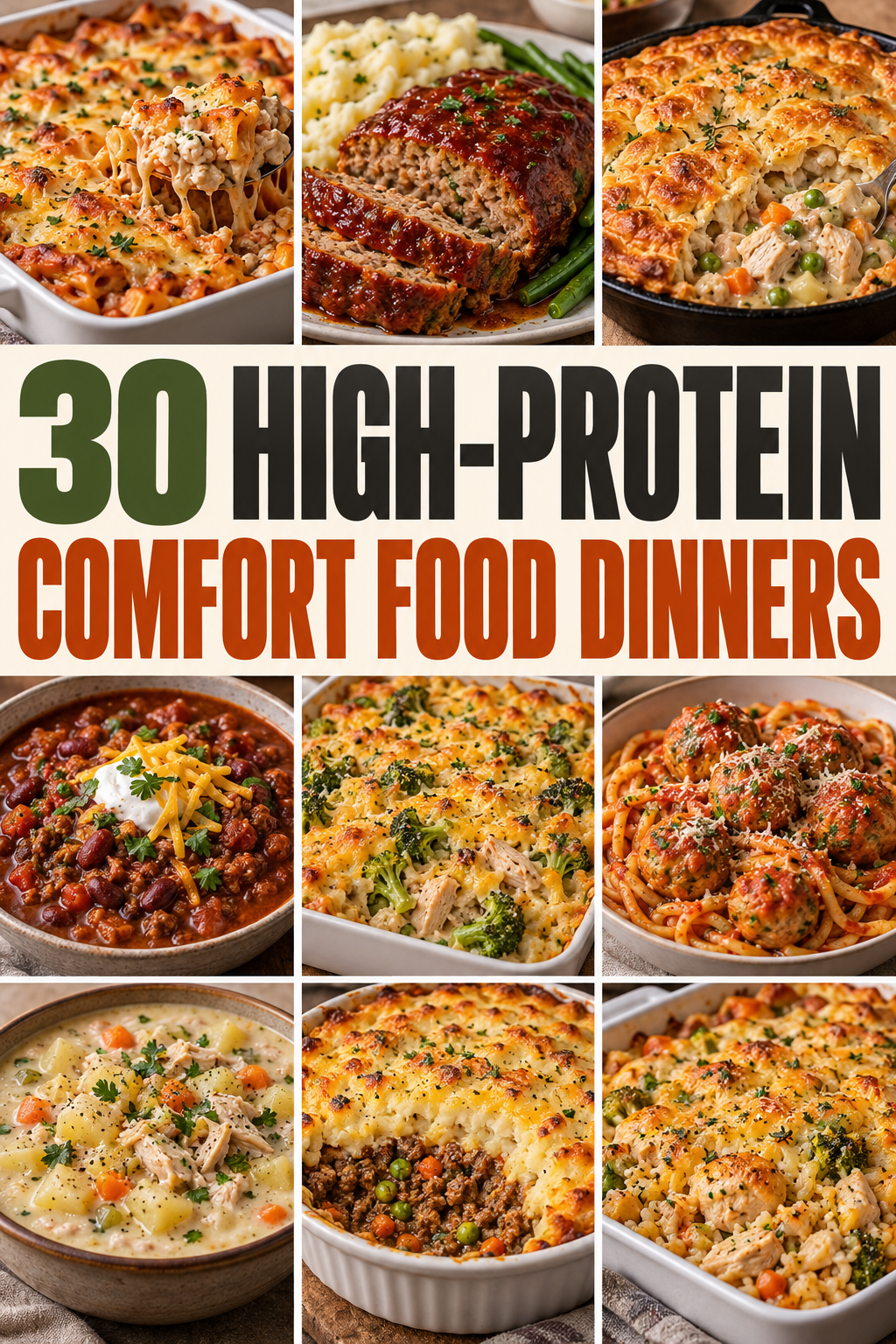 30 High-Protein Comfort Food Dinners infographic